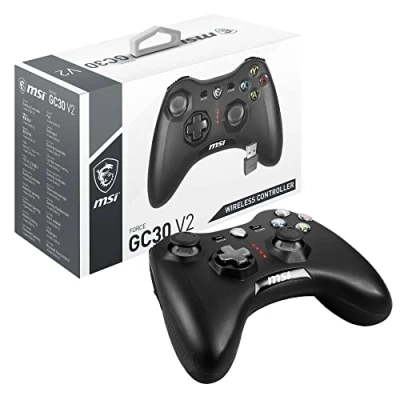 Abbildung von MSI FORCE GC30 V2 Kabelloser PC Gamepad Controller 2,4 GHz, 600mAh Li Ionen Akku, austauschbare D Pad Abdeckungen, zwei Vibrationsmotoren, USB 2.0 schwarz, kabelgebunden/kabellos