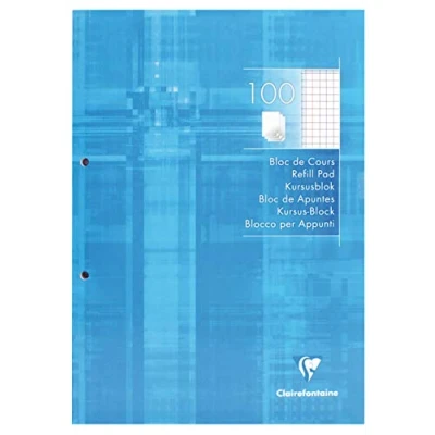 Abbildung von Clairefontaine 5815C Kursusblock (mit 100 Blatt, kariert mit Rand, DIN A4, 21 x 29,7 cm, ideal für die Schule) 1 Stück weiß