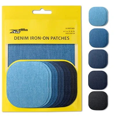 Abbildung von ZEFFFKA Hochwertige Qualität Jean Flicken zum Aufbügeln für Innen Außen Stärkster Kleber 100% Baumwolle Schwarz Blautöne Reparatur Dekorationsset 10 Stück 4 1/4&quot; by 3 3/4&quot; (9.8 cm x 10.8 cm)