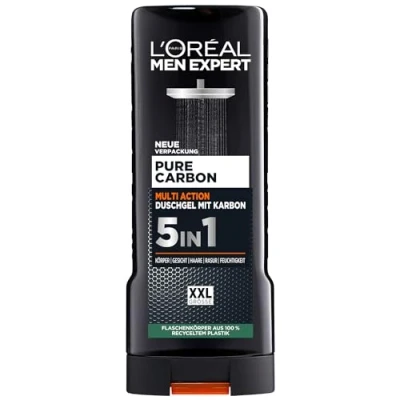 Abbildung von L&#039;Oréal Men Expert XXL 5in1 Duschgel und Shampoo für Männer, Duschbad zur Reinigung von Körper, Haar Gesicht, Herren Körperpflege langanhaltende Frische mit Karbon, Pure Carbon, 1 x 400 ml