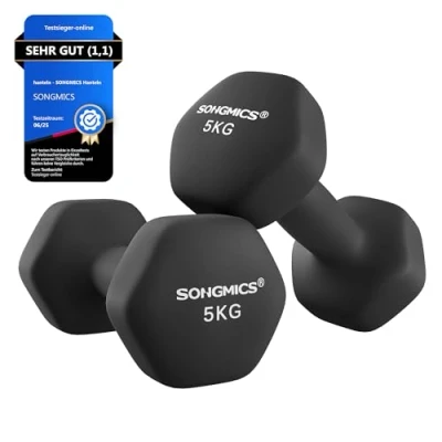 Abbildung von SONGMICS Hanteln, 2er Set, Kurzhanteln, Krafttraining, zu Hause, im Büro, Fitnessstudio, 2 x 5 kg, schwarz SYL60BK
