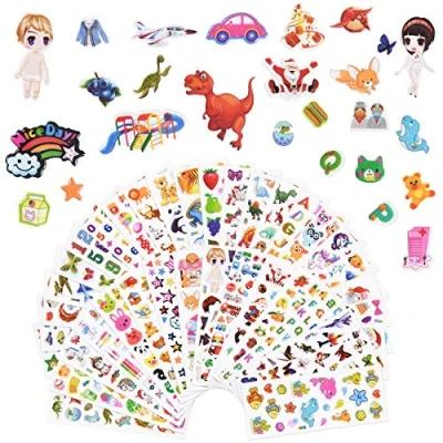Abbildung von Vicloon 3D Aufkleber für Kinder, 38 Blätter 1000+ Verschiedene Geschwollene Aufkleber, Geschwollen Stickers, Einschließlich ruchtaufkleber, Tieraufkleber, Einhorn Christmas Sticker und Mehr