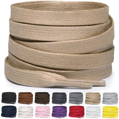 Abbildung von Miscly Schnürsenkel Flach Gewachst Reißfest für Steifel und Lederschuhe 100% Baumwolle Ø 6mm (91 cm, Khaki)