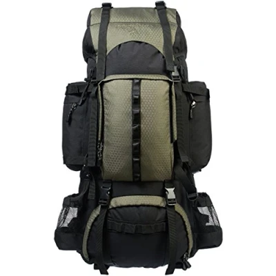 Abbildung von Amazon Basics Wanderrucksack mit Innengestell und Regenschutz, 75 L, Grün
