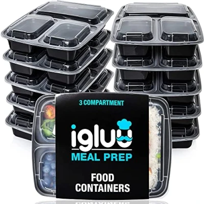 Abbildung von [30er Pack] 3 Fach Meal Prep Container Von Igluu Essensbox, Lunchbox Mikrowellengeeignet, Spülmaschinenfest Und Wiederverwendbar Luftdichter Deckelverschluss, BPA Frei