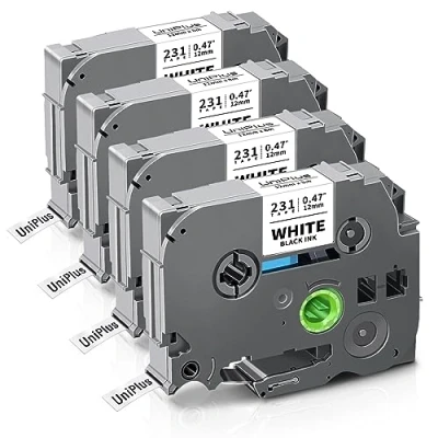 Abbildung von UniPlus Kompatibel TZe 231 12mm TZe231 Etikettenband Ersatz für Brother Schriftband Tz Tape 0,47 Schwarz auf Weiß P Touch H100LB H105 H110 H107B 1010 1000 D600 E100 H200 P300BT D400