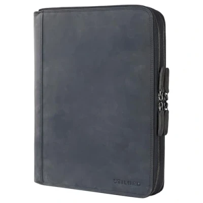 Abbildung von STILORD &#039;Ferris&#039; Vintage Leder Dokumentenmappe Perfekt für Arbeit, Büro &amp; Meetings Konferenzmappe XL 13,3 Zoll MacBook, Farbe:Carbon grau