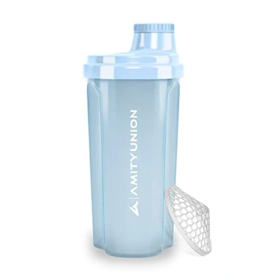 Abbildung von Eiweiß Shaker „Heaven“ 500 ml auslaufsicher, BPA frei, mit Sieb &amp; Skala ORIGINAL für cremige Whey Proteinpulver Shakes, Protein Isolate BCAA Konzentrate, Shaker, Fitness Mixer Himmelblau