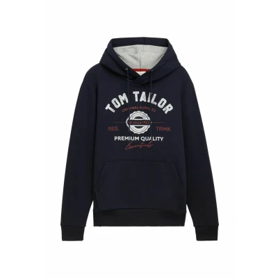 Abbildung von TOM TAILOR Herren Hoodie Sweatshirt mit Logo Print, 10668 Sky Captain Blue, XXL