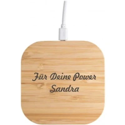 Abbildung von Wireless Charger aus Bambusholz graviert Technik