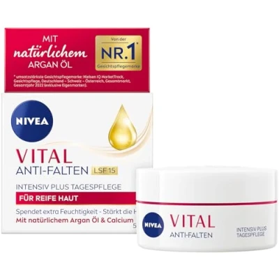 Abbildung von NIVEA VITAL Anti Falten Intensiv Plus Tagespflege LSF 15, Gesichtspflege für reife Haut mit natürlichem Argan Öl und Calcium, Tagescreme intensive Feuchtigkeit (50 ml)