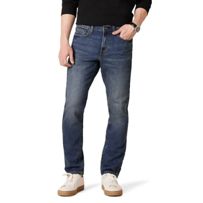 Abbildung von Amazon Essentials Herren Jeans aus Komfortablem Stretch, Schmale Passform (Früher Goodthreads), Mittelblau, 32W / 28L