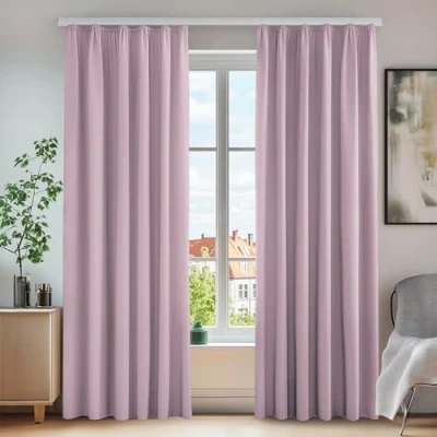 Abbildung von Deconovo Verdunkelungsvorhang Blickdicht Gardinen mit Kräuselband Kälteschutz, 245x140 cm(HöhexBreite), Hellpink, 2er Set