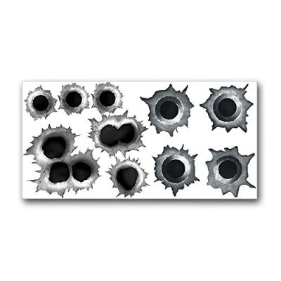 Abbildung von Einschuss Löcher Sticker Set I 10 Bullet Holes als Auto Aufkleber, für Roller Moped Motorrad Helm Notebook Laptop Smartphone schwarz grau kfz_153