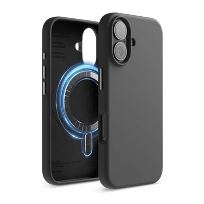 Abbildung von elago Magnetisch Silikon Hülle Kompatibel mit iPhone 16 6,1 Zoll, Allen MagSafe Zubehör Eingebaute Magnete, Soft Grip Silikon, Stoßfest (Schwarz)