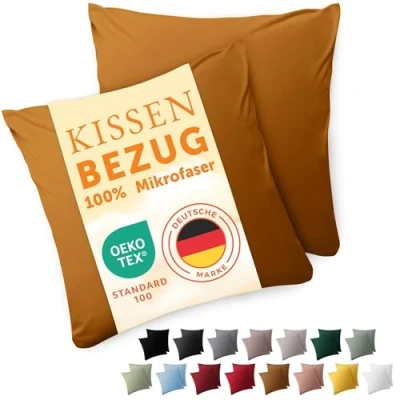 Abbildung von Blumtal Kissenbezug 50 x 50, 2 Stück Oeko TEX zert. Kissenbezüge 100% Mikrofaser in extra weich &amp; waschmaschinenfest Bezug Kissen 50x50 Braun
