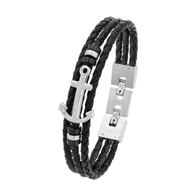 Abbildung von s.Oliver Armband Edelstahl Leder Herren Armschmuck, 20+1,5 cm, Bicolor, Anker, Kommt in Schmuck Geschenk Box, 2018683