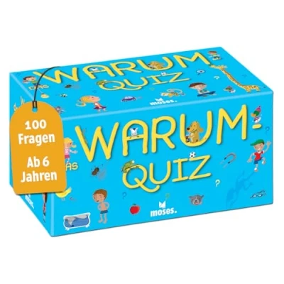 Abbildung von moses. Das Warum Quiz, Kinder Wissensquiz mit 100 spannenden Fragen, Kinderquiz rund um Allgemeinwissen, Ratespiel für neugierige Kids ab 6 Jahren, White