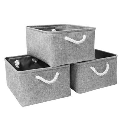 Abbildung von Mangata Faltbare Aufbewahrungsboxen, große Stoffkörbe, 3er Pack (Grau, Medium)