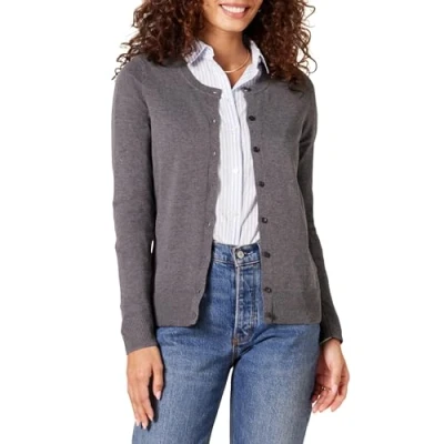 Abbildung von Amazon Essentials Damen Leichte Rundhalsstrickjacke (Erhältlich In Übergröße), Dunkelgrau Meliert, S