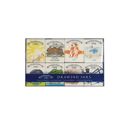 Abbildung von Winsor &amp; Newton 1090094 Kalligraphie Set Henry, 8 Zeichentusche in 14ml Flaschen, funkelnde Farben mit hervorragender Transparenz für Pinsel, Kalligrafiefeder oder Airbrush