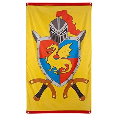 Abbildung von Boland 44008 Fahne Ritter und Drachen, Größe 150 x 90 cm, Hängedeko mit Drache Wappen, Banner, Dekoration für Mottoparty, Geburtstag oder Karneval