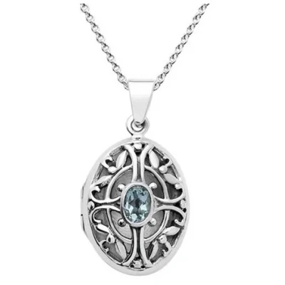 Abbildung von Medaillon mit Gravur &amp; Kette in Silber, verschiedene Steine Anhänger