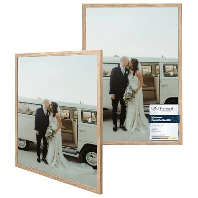 Abbildung von CABBEL 2x Bilderrahmen 60x80 cm Eiche Rahmen 2 Pack Dokumentenrahmen, Collage, Poster MDF Holz Posterrahmen Acrylglas Picture Frame, Puzzlerahmen, Bilder, Fotorahmen zum Aufhängen
