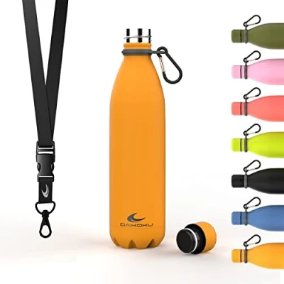 Abbildung von Daikoku Edelstahl Wasserflasche 100% Auslaufsicher Hält 12 Stunden Heiß, 24 Kalt BPA Frei und Gesund Modische Farbe, Ideal für Alltag Outdoor Gelb 750 ML