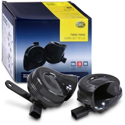 Abbildung von HELLA Fanfare OE CONNECT HORN TE26 SET 12V 110dB(A) 400Hz 500Hz Hochton/Tiefton elektrisch ECE Gehäusefarbe: schwarz Menge: 2 3FH 012 010 021