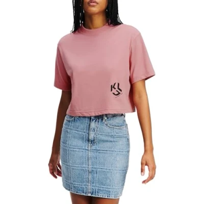 Abbildung von Karl Lagerfeld Jeans Cropped Monogram TEE Tshirt basic, Damen, Größe: Small, Foxglove