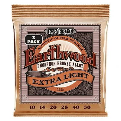 Abbildung von Ernie Ball Earthwood Extra Light Akustik Gitarrensaiten, Phosphor Bronze, 3er Pack, Stärke 1050
