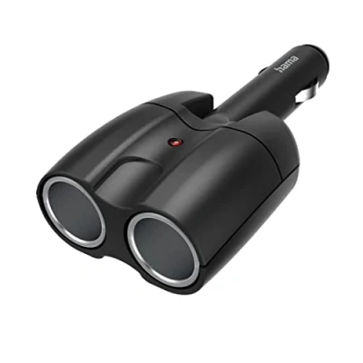 Abbildung von Hama Zigarettenanzünder Verteiler, Doppelstecker (12V Buchse, 2 fach, 12V Doppelstecker, Doppel Zigarettenanzünder, Gelenkstecker, 180, Auto Zubehör, Kfz Verteilerdose) schwarz