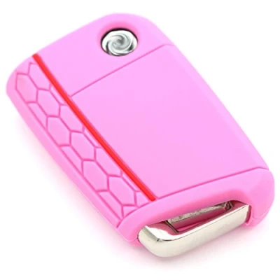 Abbildung von Schlüssel Hülle VB für 3 Tasten Auto Silikon Cover Schlüsselhülle Etui Schutzhülle (Rosa)
