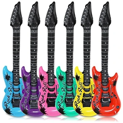 Abbildung von Schramm® 6 Stück Luftgitarren Bunt 100cm in Farben Luft Gitarre Air Guitar aufblasbar 6er Pack