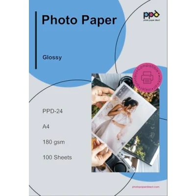 Abbildung von PPD 100 x A4 Inkjet Premium Fotopapier 180g Hochglänzend, Sofort Trocken und Wasserfest 24