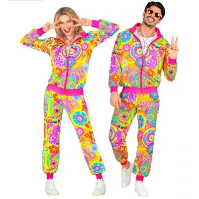 Abbildung von W WIDMANN MILANO Party Fashion Kostüm Trainingsanzug, Peace &amp; Love Hippie, Neon, Flower Power, 80er Jahre Outfit, Jogginganzug, Bad Taste Faschingskostüme