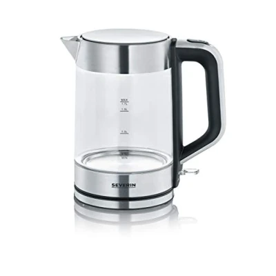 Abbildung von SEVERIN Glas Wasserkocher mit 1.7L XXL Füllvolumen, leistungsstarker und kompakter in hochwertigem Deisgn, elektischer Kalkfilter, 2200 Watt, Edelstahl, WK 3420