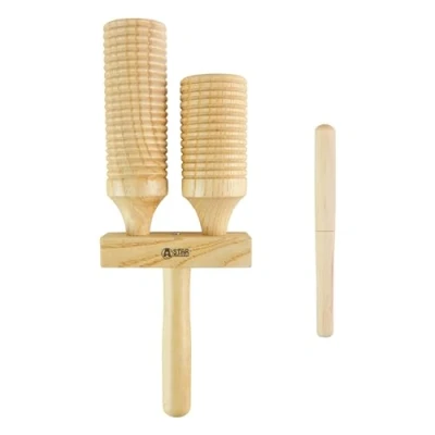 Abbildung von A Star Two Tone Double Wood Block Agogo Guiro Scraper mit Holzschlägel, Percussion Rhythmusblock