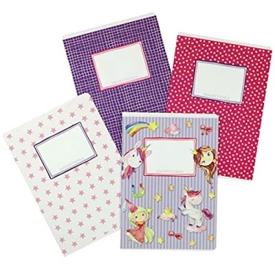 Abbildung von Papierdrachen 4 hochwertige Schulhefte für Kinder DIN A5 liniert und kariert 32 Seiten Motiv Einhorn zur Einschulung Grundschüler Set Nummer 2 16 Blatt