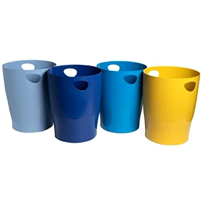 Abbildung von EXACOMPTA Ref. 45302D Set mit 8 Papierkörben ECOBIN BeeBlue Griffen Volumen 15 Liter Maße 26,3 x 33,5 cm für Büro oder Zuhause 4 Farben sortiert