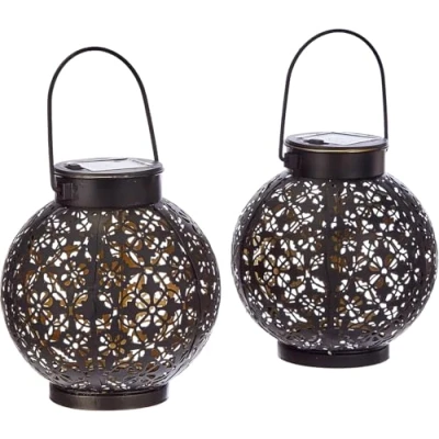 Abbildung von Gadgy Orientalische Laterne rund Solarlampen für außen Garten 2er Set Wasserdichte solar Leuchten als Deko draußen Marokkanische Laternen Gartenleuchten