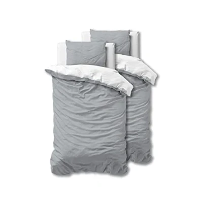 Abbildung von Sleeptime 100% Baumwolle Bettwäsche 155cm x 220cm 4teilig Weiß/Grau weich &amp; bügelfrei Bettbezüge mit Reißverschluss zweifarbiges Set 2 Kissenbezüge 80cm