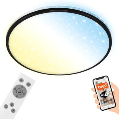Abbildung von BRILONER LED Deckenlampe flach Smart Home, funktioniert mit Alexa, Fernbedienung, Lampe, Deckenleuchte, Wohnzimmerlampe, Panel, Schlafzimmerlampe, 33,3x6,2 cm, Schwarz