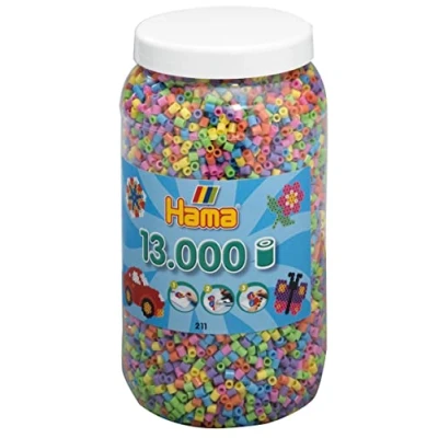 Abbildung von Hama Perlen 211 50 Bügelperlen Dose mit ca. 13.000 Midi Bastelperlen Durchmesser 5 mm im Pastell Mix, kreativer Bastelspaß für Kinder und Jugendliche, Klein