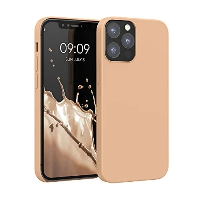 Abbildung von kwmobile Hülle kompatibel mit Apple iPhone 12 / Pro Silikon Handy Case Handyhülle weiche Oberfläche kabelloses Laden Baby Peach