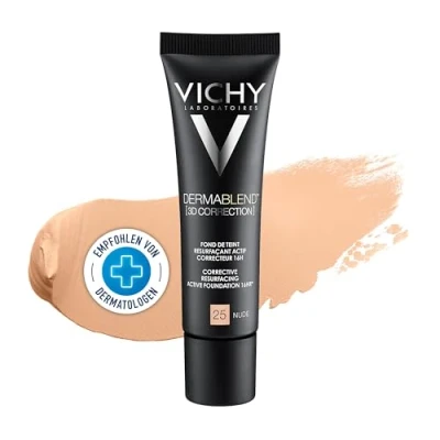 Abbildung von Vichy Dermablend [3D Correction], Teintkorrigierendes Make up, Foundation bei unreiner und zu Akne neigender Haut, Ohne Maskeneffekt, Farbton: 25 nude, 30 ml