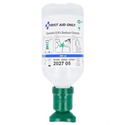 Abbildung von First Aid Only Augenspülflasche 500m / Natriumchloridlösung (0,9%) Erste Hilfe Augendusche mit Kochsalzlösung/Effektive Augenreinigung bei Verletzungen oder Verschmutzungen/P 44011 00