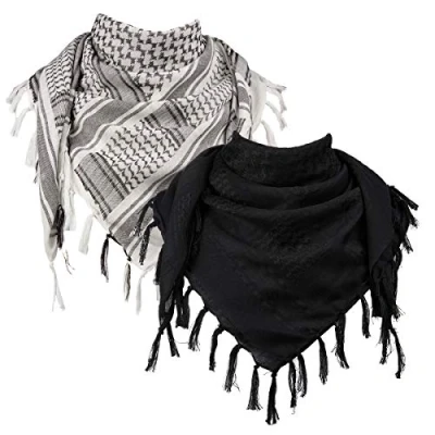 Abbildung von FREE SOLDIER Halstuch/Kopftuch Shemagh,Palituch Taktischer Schal Arabischer Wüsten Schals Herren Palästinenser Arafat Tuch,110 * 110cm,(Schwarz &amp; Weiß Set)