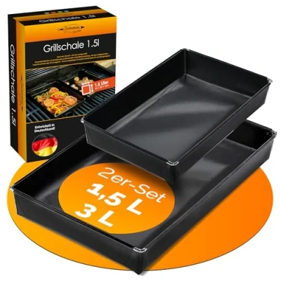 Abbildung von Durandal Grillschale für den Grill und Backofen 2er Set Grillmatte Gasgrill &amp; Holzkohlegrills mit Antihaftbeschichtung Barbecue Schale Einfache Reinigung Zubehör Grillpfannchen